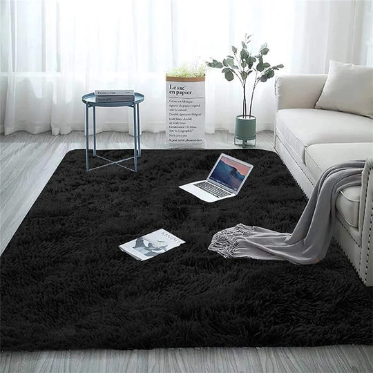 Solid Colour Rectangle: 60Cm X 90Cm Black Area Rug