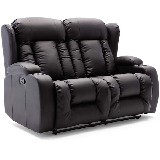 More4homes - caesar high back manual bond grade leather recliner 3+2+1 suite sofa armchair set black 2 seater - Black