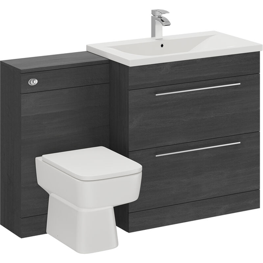 Napoli Nero Oak 1300mm 2 Drawer Vanity Unit Toilet Suite - Nero Oak