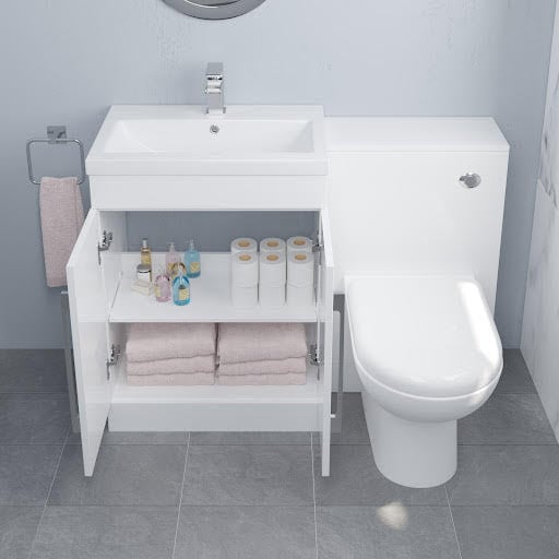 Aurora Toilet & Basin Vanity Unit Combination with Doors - 1100mm White Gloss