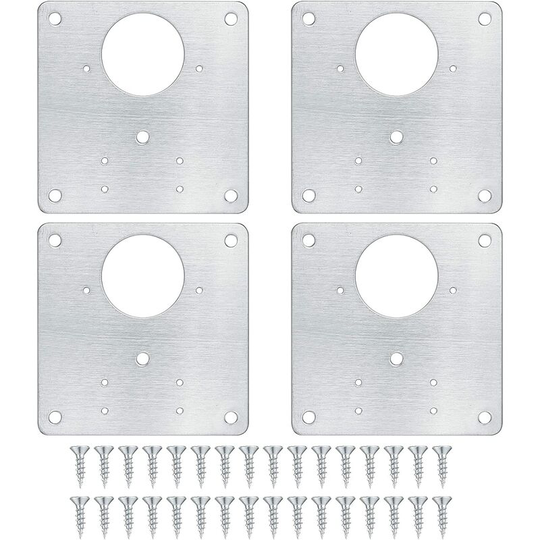4 Cabinet Hinge Repair Plates Kitchen Cabinet Door Repair Plates with Holes Stainless Steel Concealed Flat Plates with Screws for Wood Shelves Doors