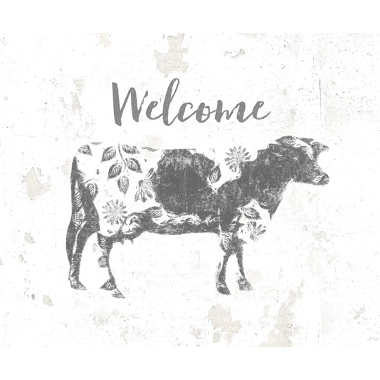 Grey Transitional Welcome Cow - Wrapped Canvas Painting Print