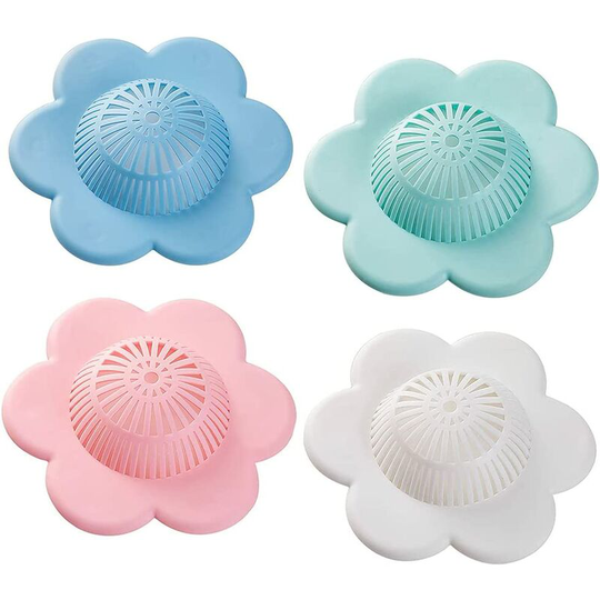 Set of 4 Silicone Hair Catchers with Suction Cups, Sink Filter for Bathroom, Tub and Kitchen