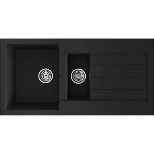 Sia - Black Composite Kitchen Sink, 1.5 Bowl With Drainer & Basket Waste - sia CM15BL