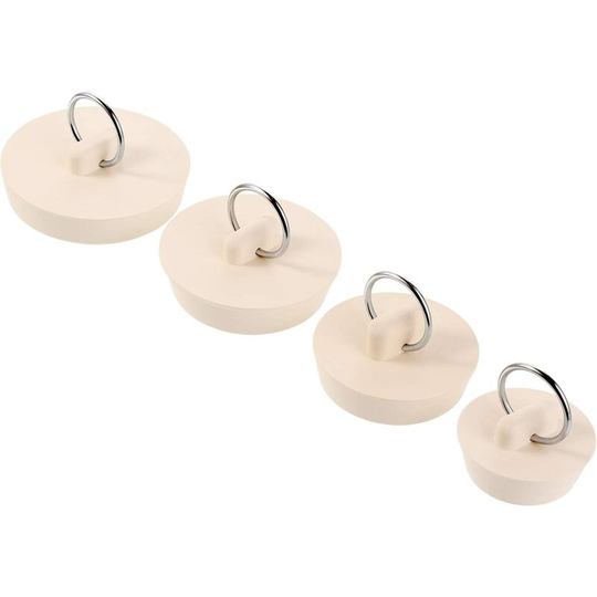 Sunflowergb - Set of 4 Rubber Drain Plugs with Hanging Ring for Bathtub, Kitchen and Bathroom, 4 Sizes, White (4 Pieces)