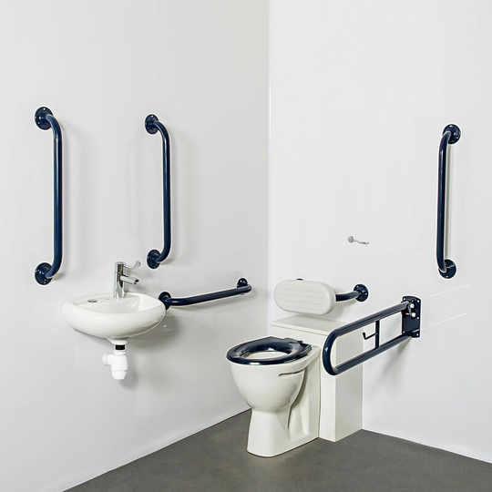 NymaPRO Back to Wall Doc m Toilet Pack with Concealed Fixings - Dark Blue Grab Rails - Nymas