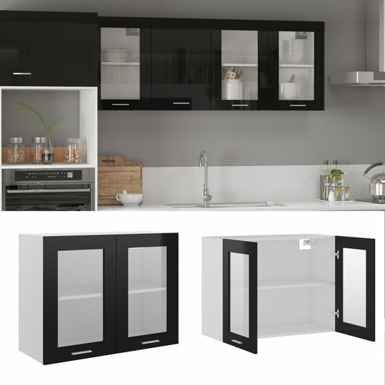 Hanging Glass Cabinet High Gloss Black 80x31x60 cm Engineered Wood