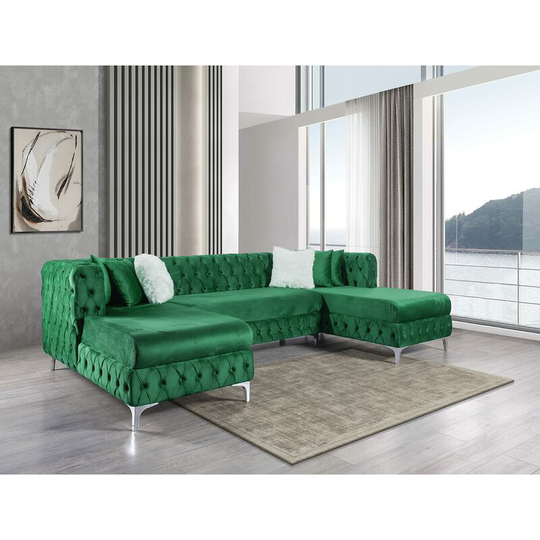 Mayfair u Shape Sofa Chesterfield Style Corner Sofa in Velvet Material in Green - Green