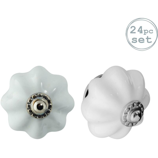 Floral Ceramic Cabinet Knobs - White - Pack of 24 - Nicola Spring