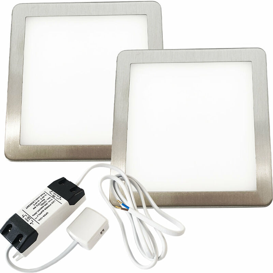 Loops - 2x brushed nickel Ultra-Slim Square Under Cabinet Kitchen Light & Driver Kit - Warm White Diffused led