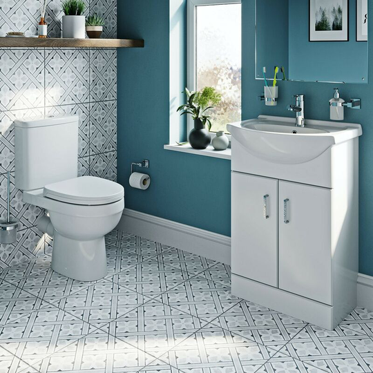 Eden close coupled toilet and white vanity unit suite 550mm - Orchard