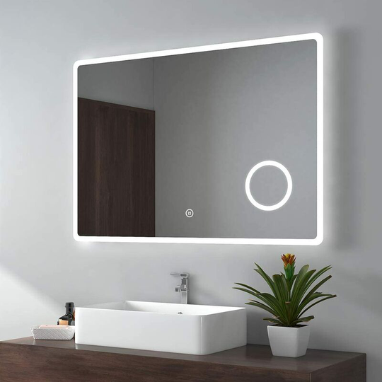 Backlit Illuminated Bathroom Mirror with Shaver Socket 700x1000mm, Mirror with Lights + Demister + 3-Fold Magnification