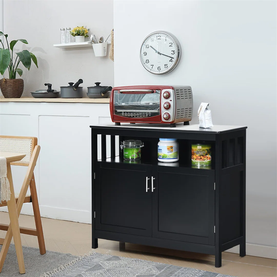 Sideboard Storage Cabinet, Buffet Console Table With Doors & 5-Position Adjustable Shelf, Wooden Storage Cupboard For Kitchen, Living Dining Room (Bla