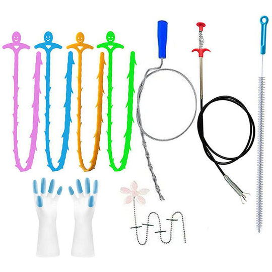 1.5m Drain Spiral Sink Cleaner Hook, 9 Pack Drain Hair Clog Tool for Sink Tub Sewers, with 4 Drain Cleaner Spirals, 1 Long Drain Cleaning Brush drain