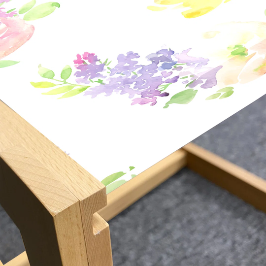Watercolor Coffee Table, Aquarelle Floral Drawing On Plain Backdrop Pattern, Acrylic Glass Center Table With Wooden Frame For Offices Dorms Multicolor
