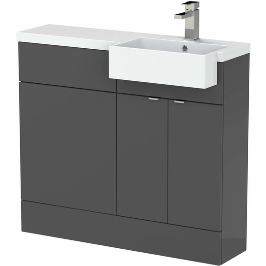 Fusion rh Combination Unit with Square Semi Recessed Basin 1000mm Wide - Gloss Grey - Hudson Reed
