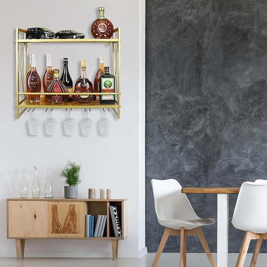 Kentmere 12 Bottle Wall Mounted Wine Bottle & Glass Rack in Gold