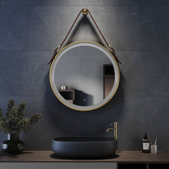 Elegant - led Illuminated Bathroom Mirror with Light 600x600mm Gold Sensor + Demister + Belt Decorative