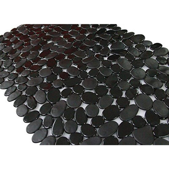 Black Pebble Non-Slip Bath Mat 16 w x 35 l Inches (for Smooth/Non-Textured Tubs Only) Safe Shower Mat with Drainage Holes, Suction Cups for Bathroom