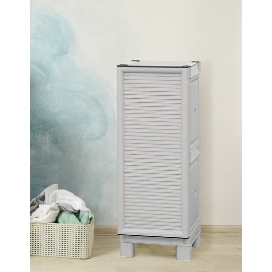 Multi-Purpose Cabinet For Outdoor Or Indoor Use, Low Wardrobe With 1 Door And 1 Shelf In Polypropylene, 100% Made In Italy, 35X39h92 Cm, Light Gray Co