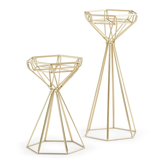 Tall Geometric 2 Piece Metal Candlestick Set