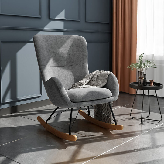 Livingandhome Linen Rocking Chair Armchair with Pocket, Light Grey