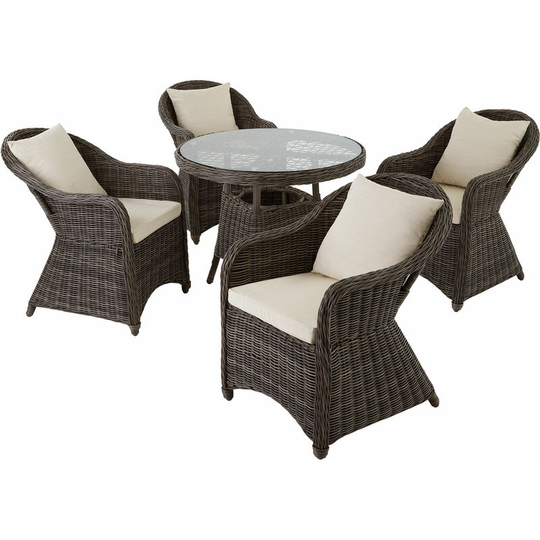 Rattan garden furniture set Zurich with 4 armchairs and table - garden tables and chairs, garden furniture set, outdoor table and chairs - grey - grey