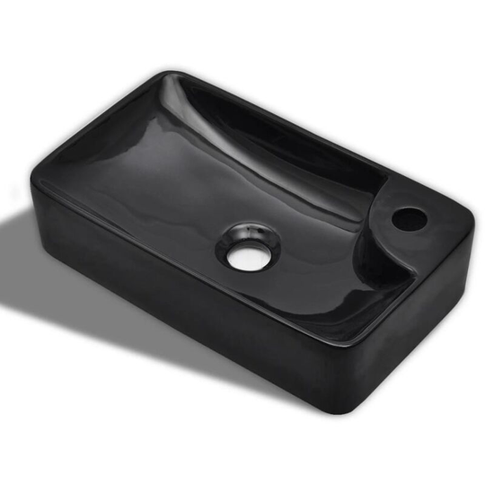 Ceramic Bathroom Sink Basin with Faucet Hole Black Vidaxl Black