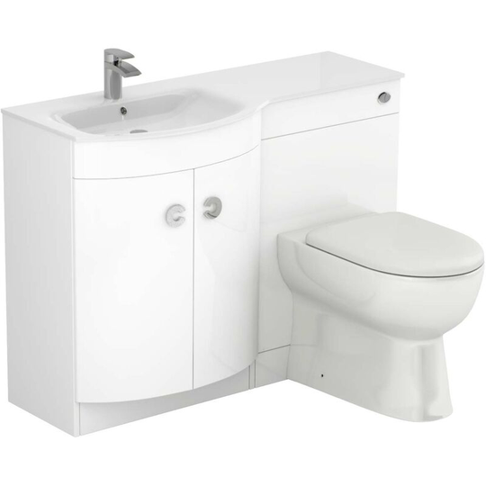 Wholesale Domestic - Venice Curved White Glass 1100mm Left Hand Gloss White Vanity Unit Toilet Suite - White