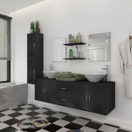 Nine Piece Bathroom Furniture and Basin Set Black VDTD15786 - Topdeal