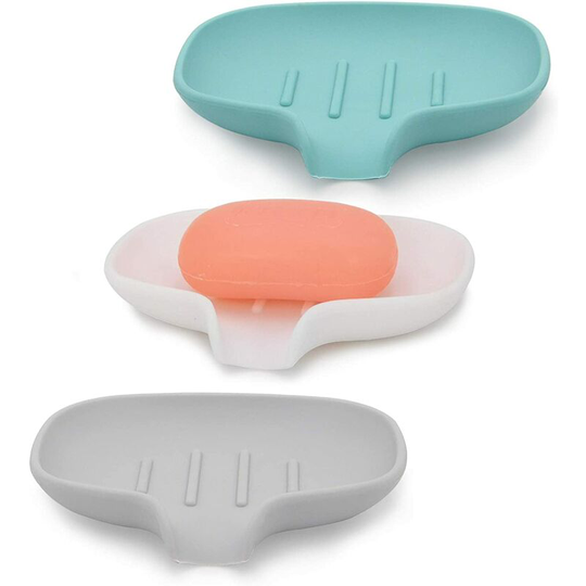 3 Pack Silicone Soap Dish with Drain, Bar Soap Holder for Shower/Bathroom, Self Draining Waterfall Soap Tray/Saver for Kitchen, Keep Soap Dry, Easy