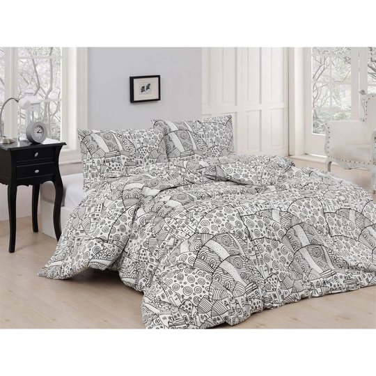 Hackney White/Black 100% Cotton Duvet Cover Set