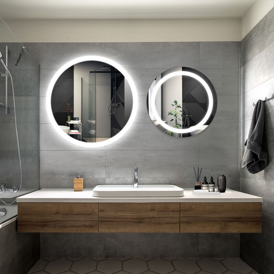 Bathroom led Mirror Modern Wall Mounted Round Bathroom Mirror 800x800mm Acrylic Frame + 600x600mm Backlit Both with Demister Pad - Elegant