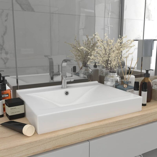 Luxury Basin with Faucet Hole Matt White 60x46 cm Ceramic FF147020_UK - Topdeal