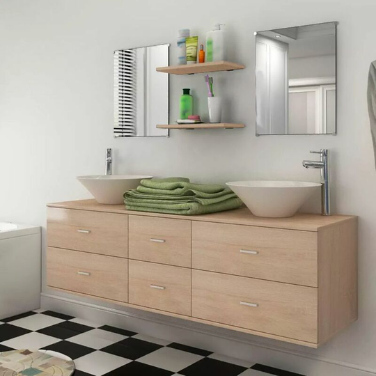 Seven Piece Bathroom Furniture and Basin Set Beige VDTD15789 - Topdeal