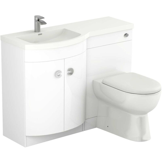 Wholesale Domestic - Paris Gloss White 1100mm Left Hand Curved 2 Door Vanity Unit Toilet Suite - White Gloss