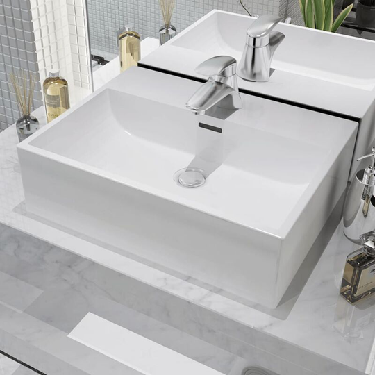 Basin with Faucet Hole Ceramic White 51.5x38.5x15 cm - White