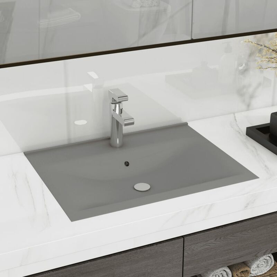 Luxury Basin with Faucet Hole Matt Light Grey 60x46 cm Ceramic - Grey