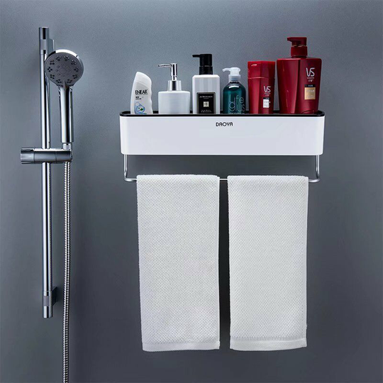 Bathroom Shelf Shower Caddy Wall Organizer Shampoo Holder with Towel Holder No Drilling Kitchen Storage Bathroom Accessories (Black)