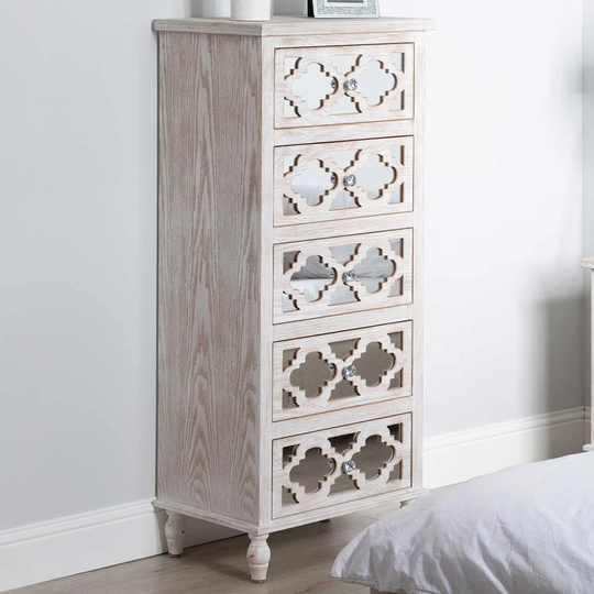 5 Drawer Chest of Drawers for Living Room Furniture, 60.5cm Tallboy Bedside Wooden Storage Cabinet