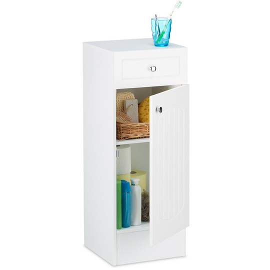 Bathroom Standing Cabinet Cupboard with Drawer for the Bathroom, mdf, 80 x 30.5 x 30.5cm, White - Relaxdays