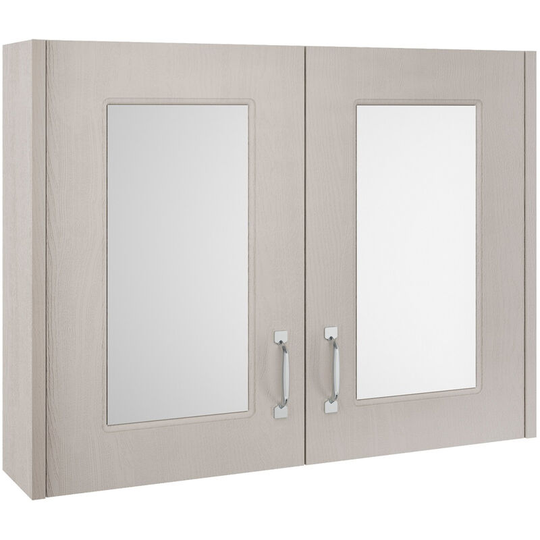 Nuie York 2 Door Mirror Cabinet 800mm Wide - Grey Woodgrain