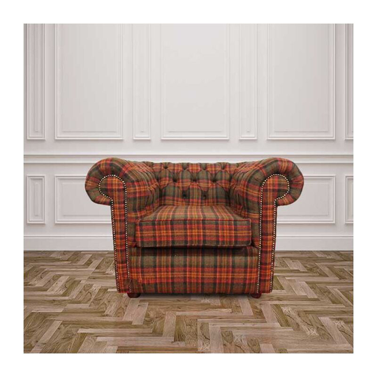 Tartan checked wool Chesterfield club chair | Low back armchair Designersofas4u