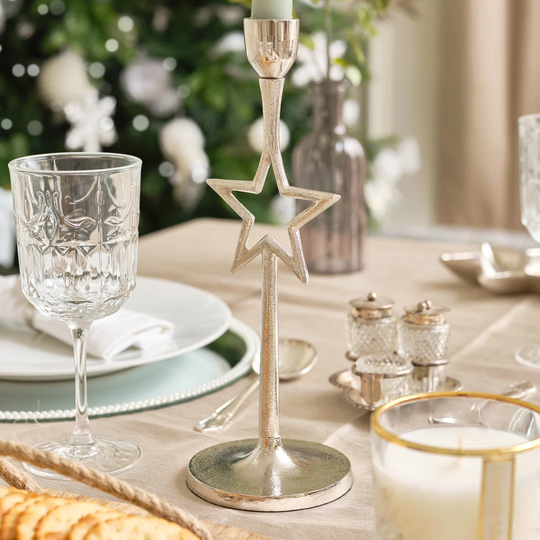 Silver Star Candle Stick Holder - 28Cm