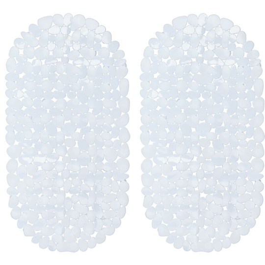 Relaxdays - Set of 2 Bathtub Mats, Pebble Design, Non-Slip Bath or Shower Insert, Suction Cups, LxW: 66.5 x 34.5 cm, White