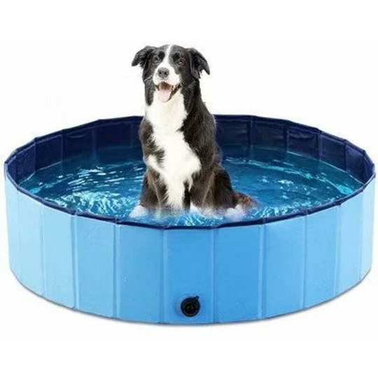 Eco-Friendly pvc Collapsible Swimming Pool Pet Bathtub Dog Pool Cats, 20X80cm - blue - Litzee