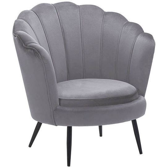 Retro Velvet Armchair Grey Novelty Shape Black Metal Legs Lovikka - Grey