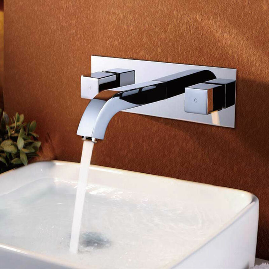 Chrome-plated brass wall-mounted washbasin mixer tap - Arosa