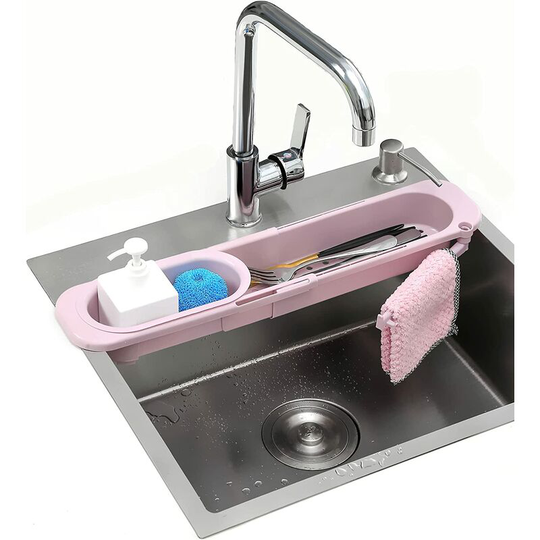 Perlerare - Kitchen Sink Storage Rack with Extendable Telescopic Rack and Sponge Tray (Pink)