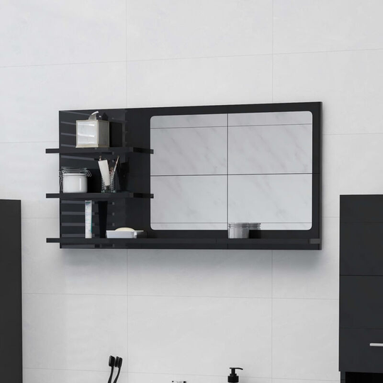 Bathroom Mirror High Gloss Black 90x10.5x45 cm Chipboard